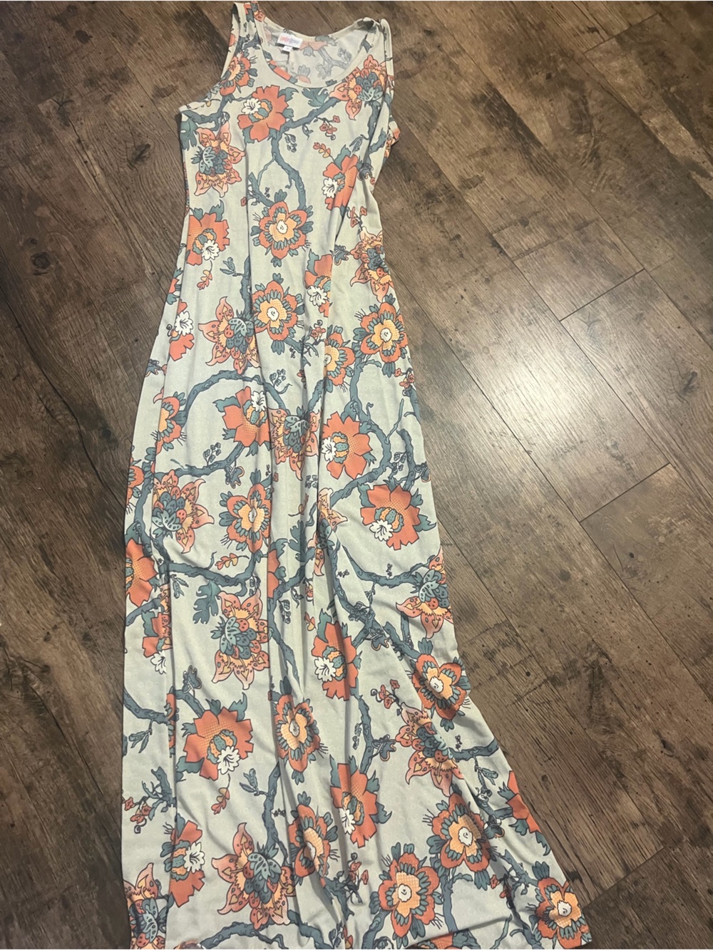 lularoe Sleeveless Floral Maxi Dress in Coral and Teal